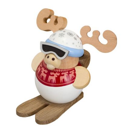 Bild von Seiffener Volkskunst Kugelräucherfigur Ski-Elch