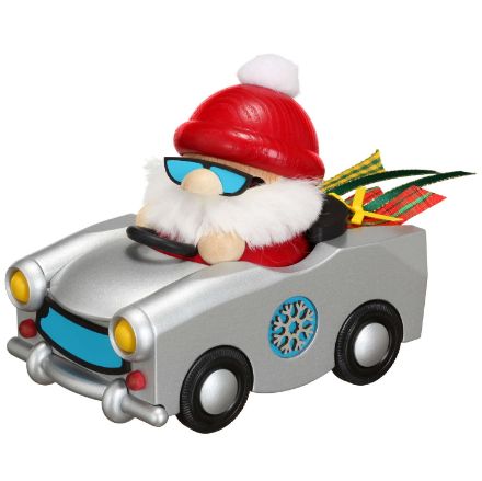 Bild von Seiffener Volkskunst Kugelräucherfigur Weihnachtsmann im Trabi
